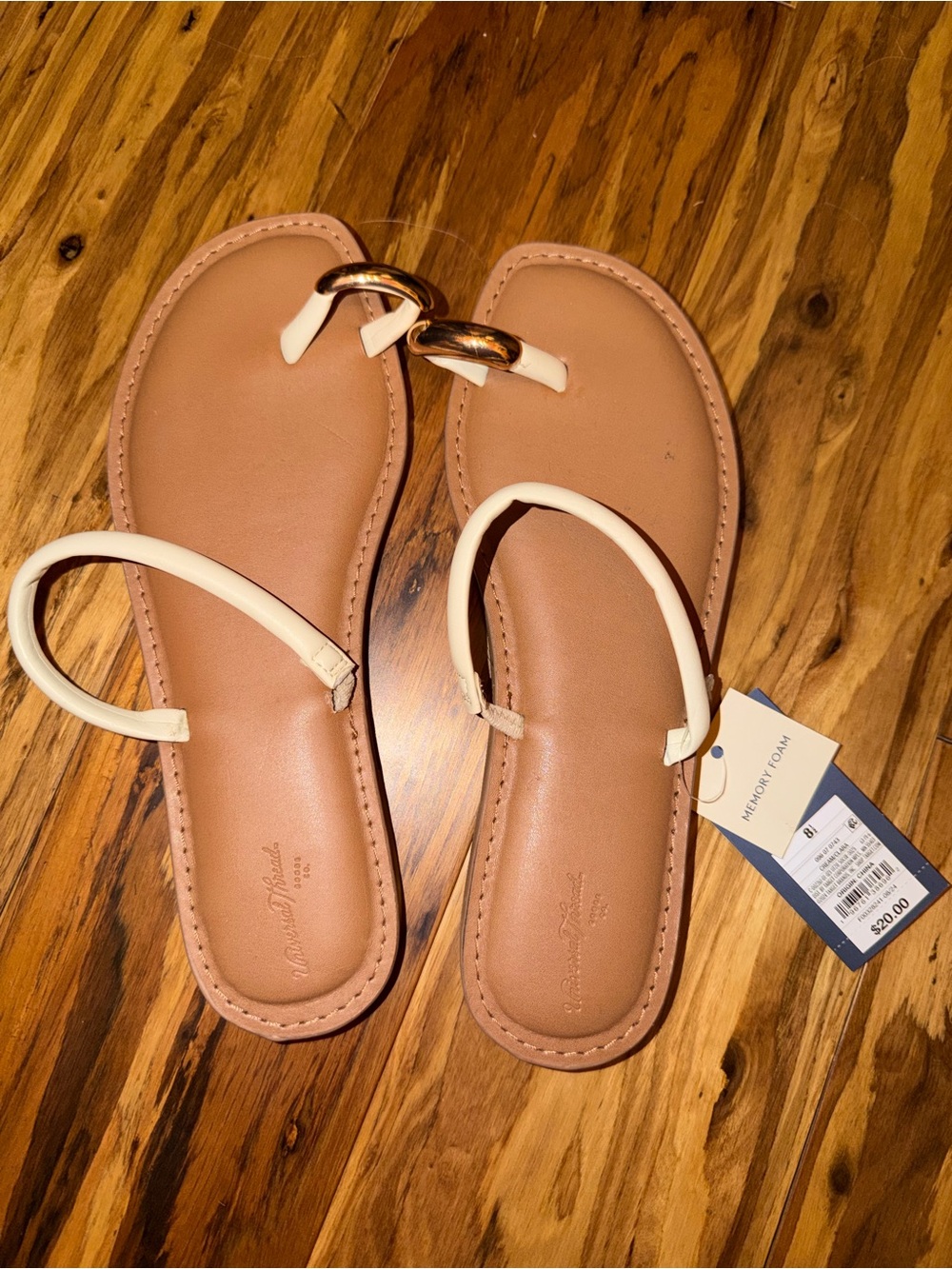 Universal Thread Tan Sandals with Cream Straps and Gold Accent